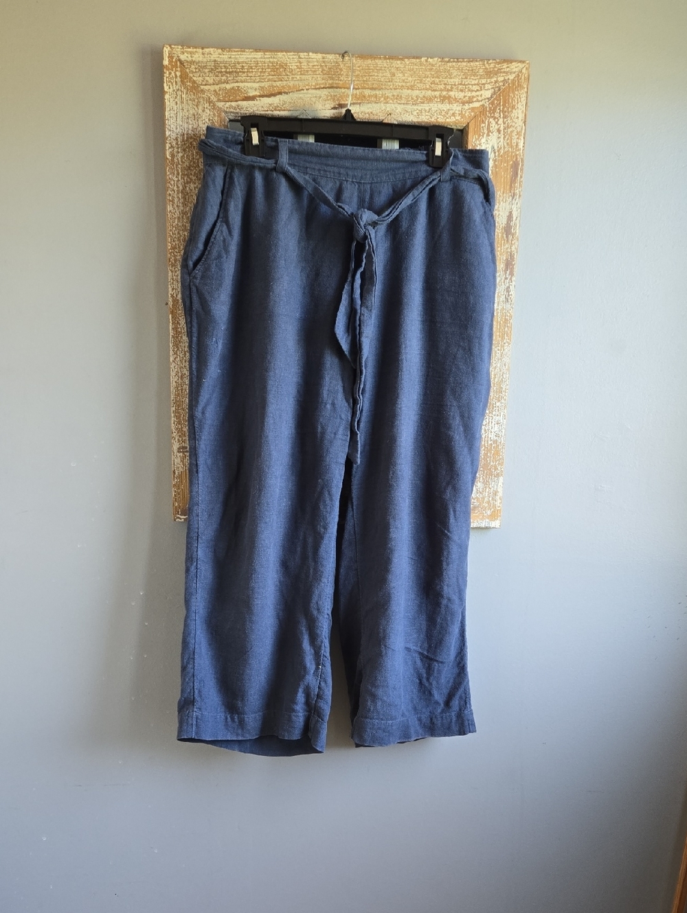 LOFT Womens Navy Tie-Waist Linen-Blend Chinos